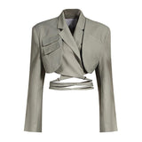 Lapel jacket and pleated skirt set in colors