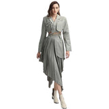 Lapel jacket and pleated skirt set in colors