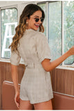 Primetime Looks-Latte Belted plaid playsuit