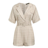 Primetime Looks-Latte Belted plaid playsuit