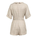 Primetime Looks-Latte Belted plaid playsuit