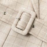 Primetime Looks-Latte Belted plaid playsuit