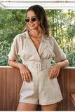 Primetime Looks-Latte Belted plaid playsuit