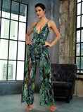 Primetime Looks-Leaf print slit jumpsuit
