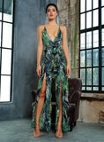 Primetime Looks-Leaf print slit jumpsuit