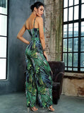 Primetime Looks-Leaf print slit jumpsuit