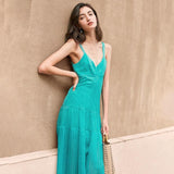 LELIY Sleeveless Deep V-neck Sling Maxi Dress