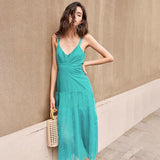 LELIY Sleeveless Deep V-neck Sling Maxi Dress