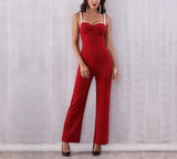 Primetime Looks-Let's dance beaded strapped jumpsuit in red