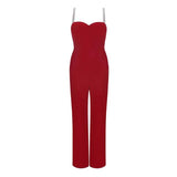 Primetime Looks-Let's dance beaded strapped jumpsuit in red