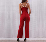 Primetime Looks-Let's dance beaded strapped jumpsuit in red