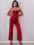 Primetime Looks-Let's dance beaded strapped jumpsuit in red