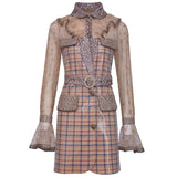 LIA Plaid and Lace Long Top
