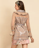 LIA Plaid and Lace Long Top