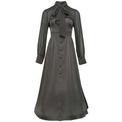 LILIBETH Bow Neck Retro Midi Dress