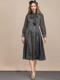 LILIBETH Bow Neck Retro Midi Dress
