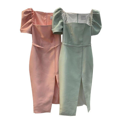 LILLIANA Puffed Sleeve Midi Dress in colors