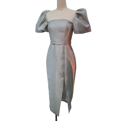 LILLIANA Puffed Sleeve Midi Dress in colors