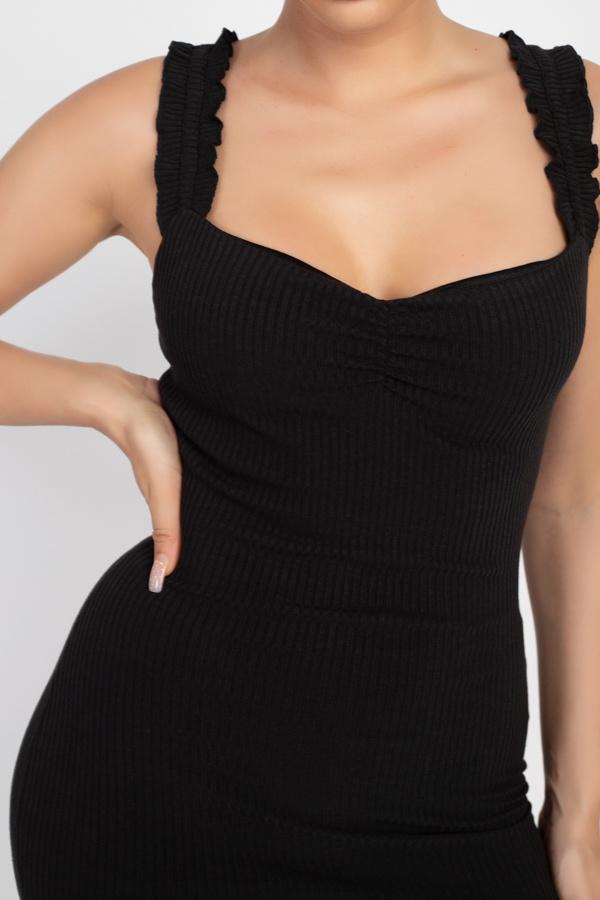 LIZZY Ribbed Knit Mini Dress in Black