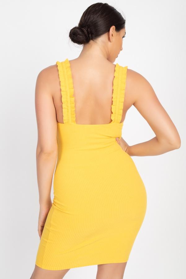 LIZZY Ribbed Knit Mini Dress in Yellow