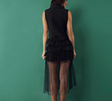 Luciana asymmetric blazer dress with mesh