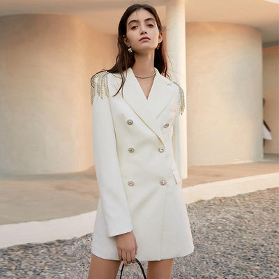 Luxe Blazer Dress with Shoulder Tassels