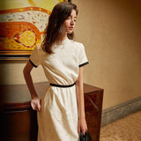LYRIC Stand Collar Vintage Midi Dress