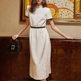 LYRIC Stand Collar Vintage Midi Dress