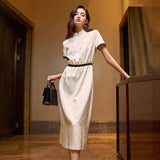 LYRIC Stand Collar Vintage Midi Dress