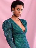 MAISHA Bubble Sleeve Slit Gown in Green