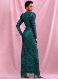 MAISHA Bubble Sleeve Slit Gown in Green