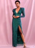 MAISHA Bubble Sleeve Slit Gown in Green