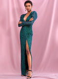 MAISHA Bubble Sleeve Slit Gown in Green