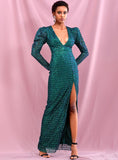 MAISHA Bubble Sleeve Slit Gown in Green