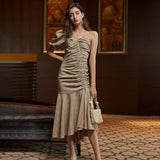 MALIAH Hem Single Puff Plaid Ruched Dress