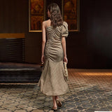 MALIAH Hem Single Puff Plaid Ruched Dress
