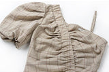 MALIAH Hem Single Puff Plaid Ruched Dress