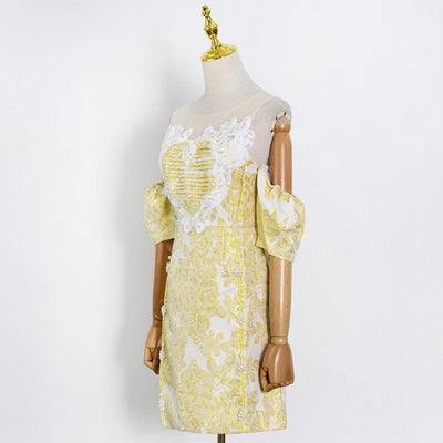 MARGA Lace Trim Brocade Mini Dress