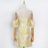 MARGA Lace Trim Brocade Mini Dress