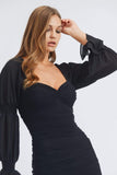 MARINA Puff Sleeve Ruched Mini Dress in black