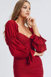 MARINA Puff Sleeve Ruched Mini Dress in red