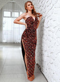 MARION Sparkly Red High Slit Gown