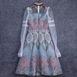 MELIA patchwork mini dress with mesh sleeves