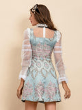 MELIA patchwork mini dress with mesh sleeves