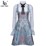 MELIA patchwork mini dress with mesh sleeves