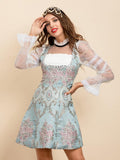 MELIA patchwork mini dress with mesh sleeves