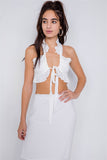 Primetime Looks-Mini Boho Print Lace Up Crop Top & High-waist Frill Trim Maxi Skirt Set