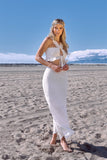 Primetime Looks-Mini Boho Print Lace Up Crop Top & High-waist Frill Trim Maxi Skirt Set