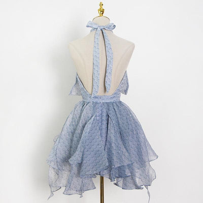 Misty Blue Halter Mini Dress