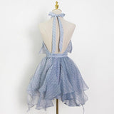 Misty Blue Halter Mini Dress